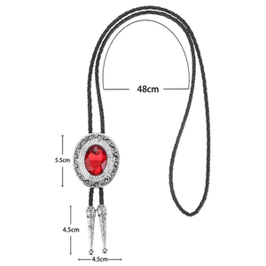 Bolo tie rund med blå rhinestone och flätad läderrem