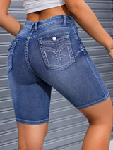 Broderade jeans shorts Mörkblå / S