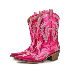 Broderade låga cowboyboots med chunky klack