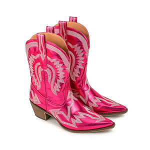 Broderade låga cowboyboots med chunky klack