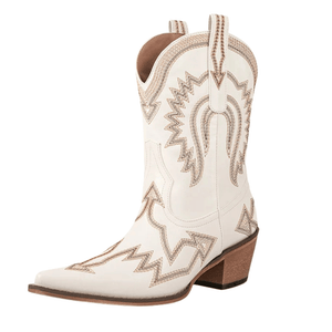 Broderade låga cowboyboots med chunky klack Vit / 35