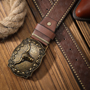 Brunt cowboyläderbälte