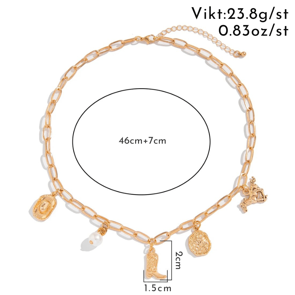 Chunky guldhalsband och armband med western-berlocker