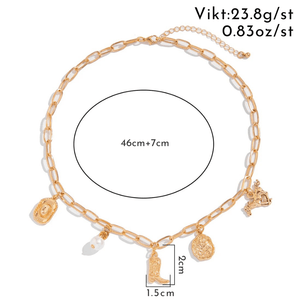 Chunky guldhalsband och armband med western-berlocker