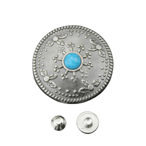 Concho 25 mm i Antiksilver med Färgsten Blå A