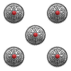 Concho Antiksilver med Blommönster Röd / 25mm