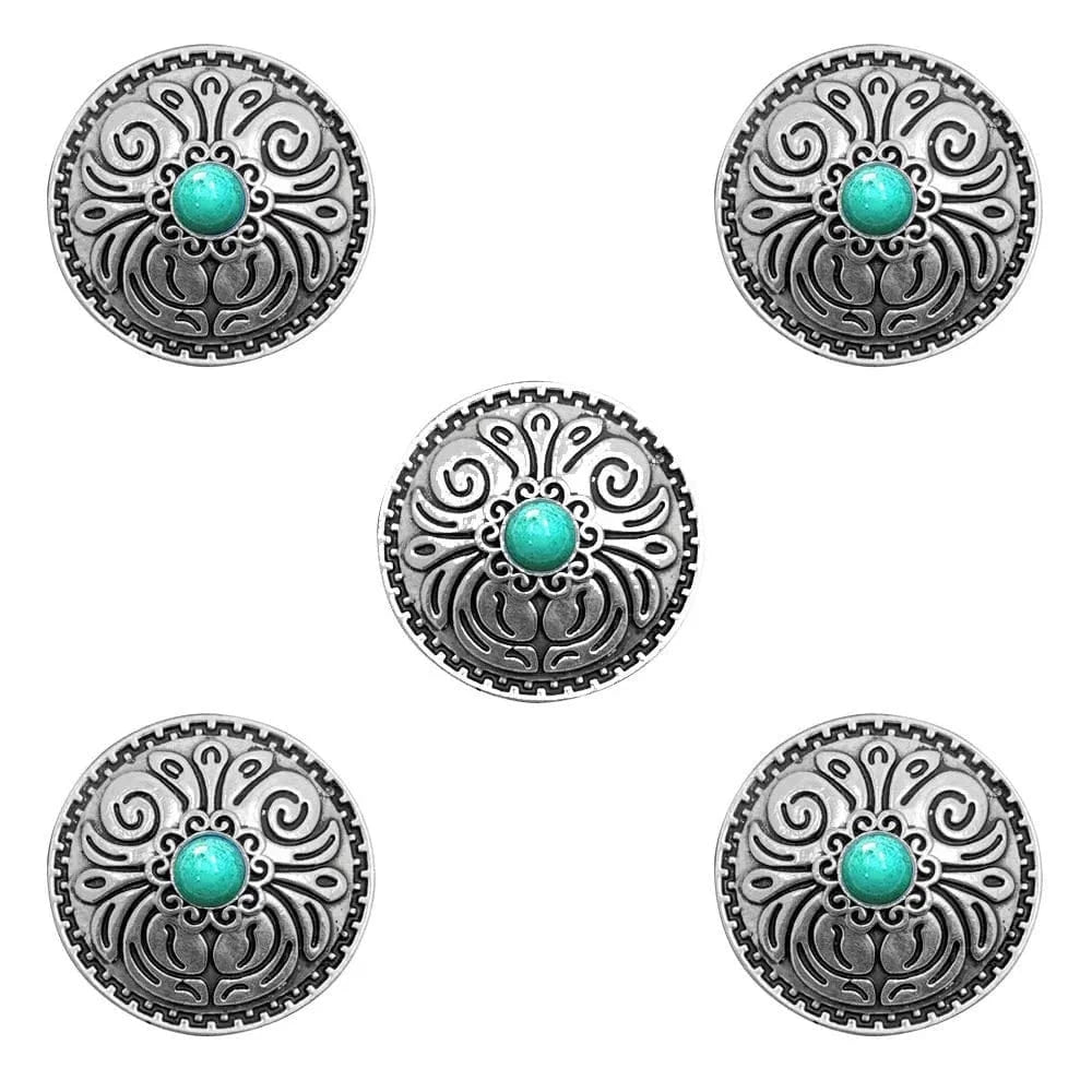 Concho Antiksilver med Blommönster Turkos / 25mm