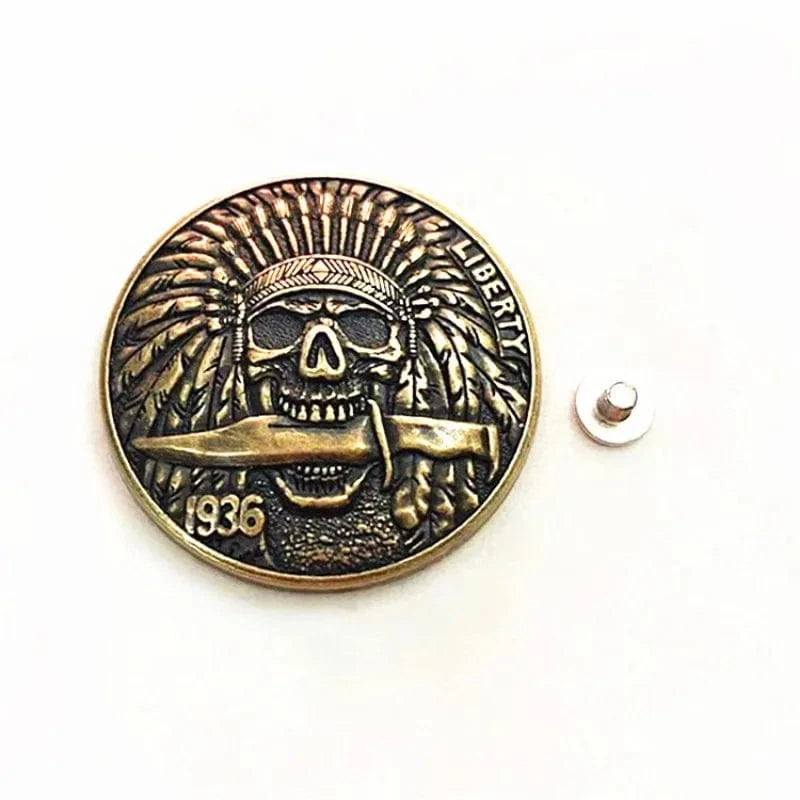 Concho Döskalle i Mässing med Indianmotiv