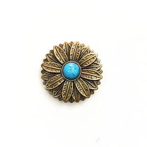Concho i Mässing med Tribal Solblomma och Färgsten Antikguld och blå / 30mm