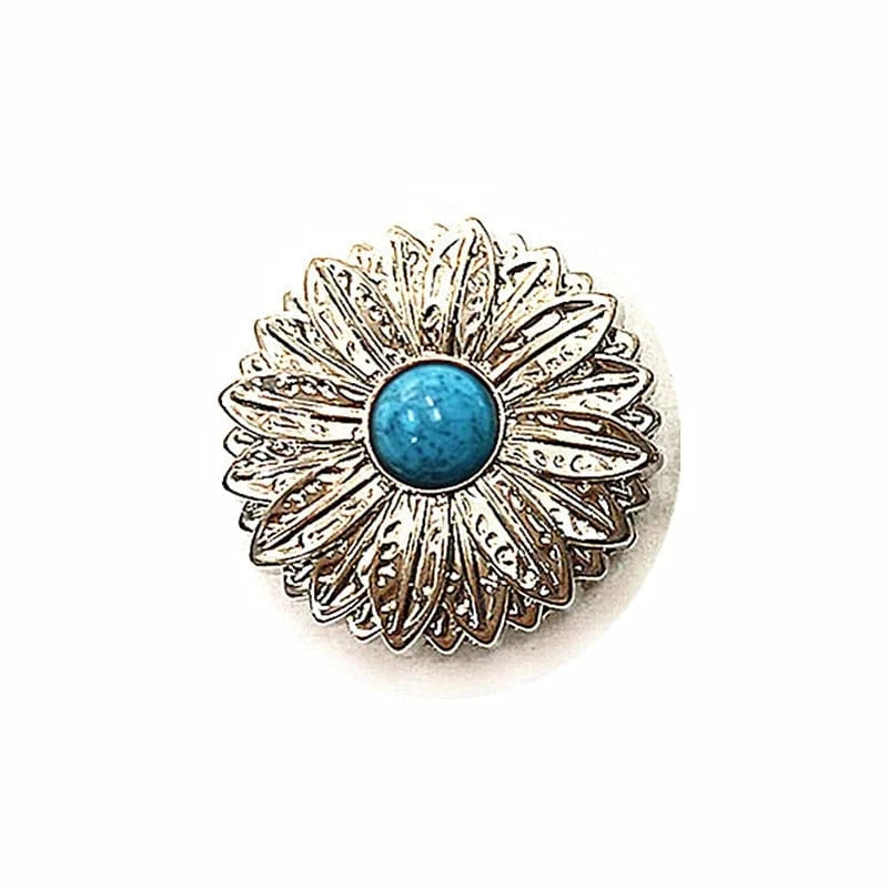Concho i Mässing med Tribal Solblomma och Färgsten Silver och blå / 30mm