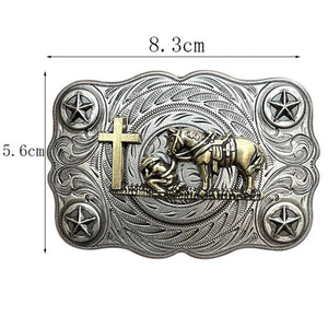 Cowboy Bältesspänne Böjande Man Kors Silver