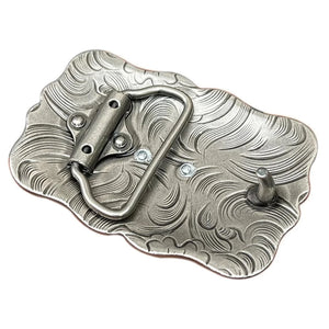 Cowboy Bältesspänne Böjande Man Kors Silver