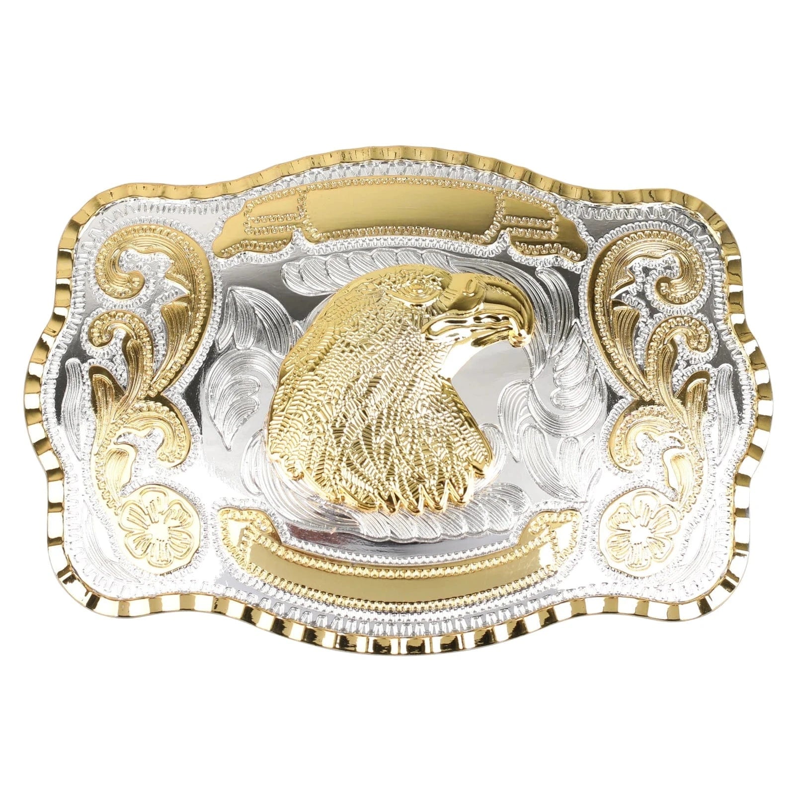 Cowboy Bältesspänne Guld Silver Djurmotiv och Blomgravyr Örn