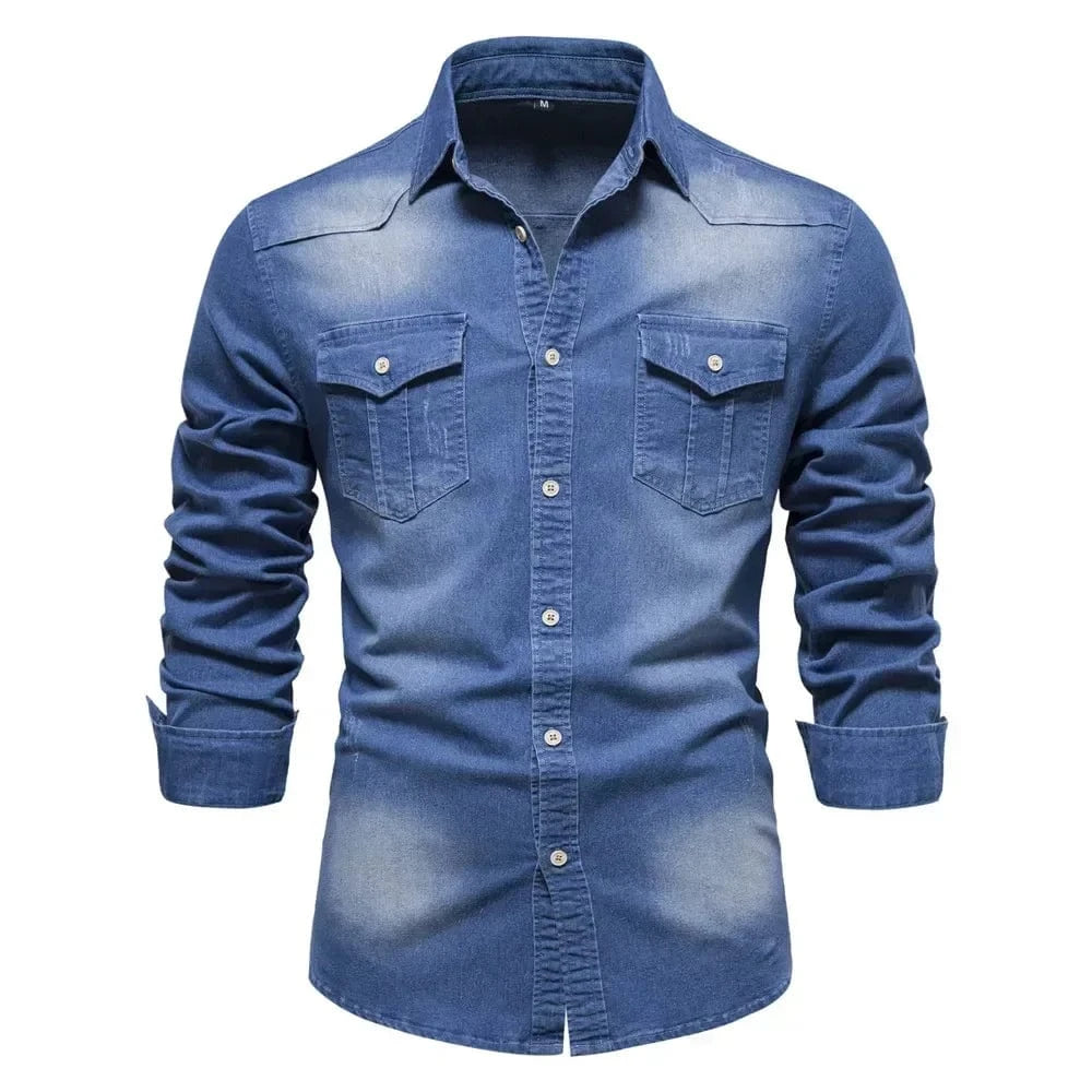 Cowboy denim skjorta herr Mellanblå / S