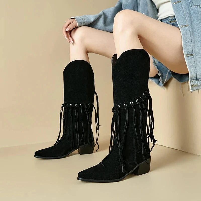 Höga Frans Cowboyboots i Mocka
