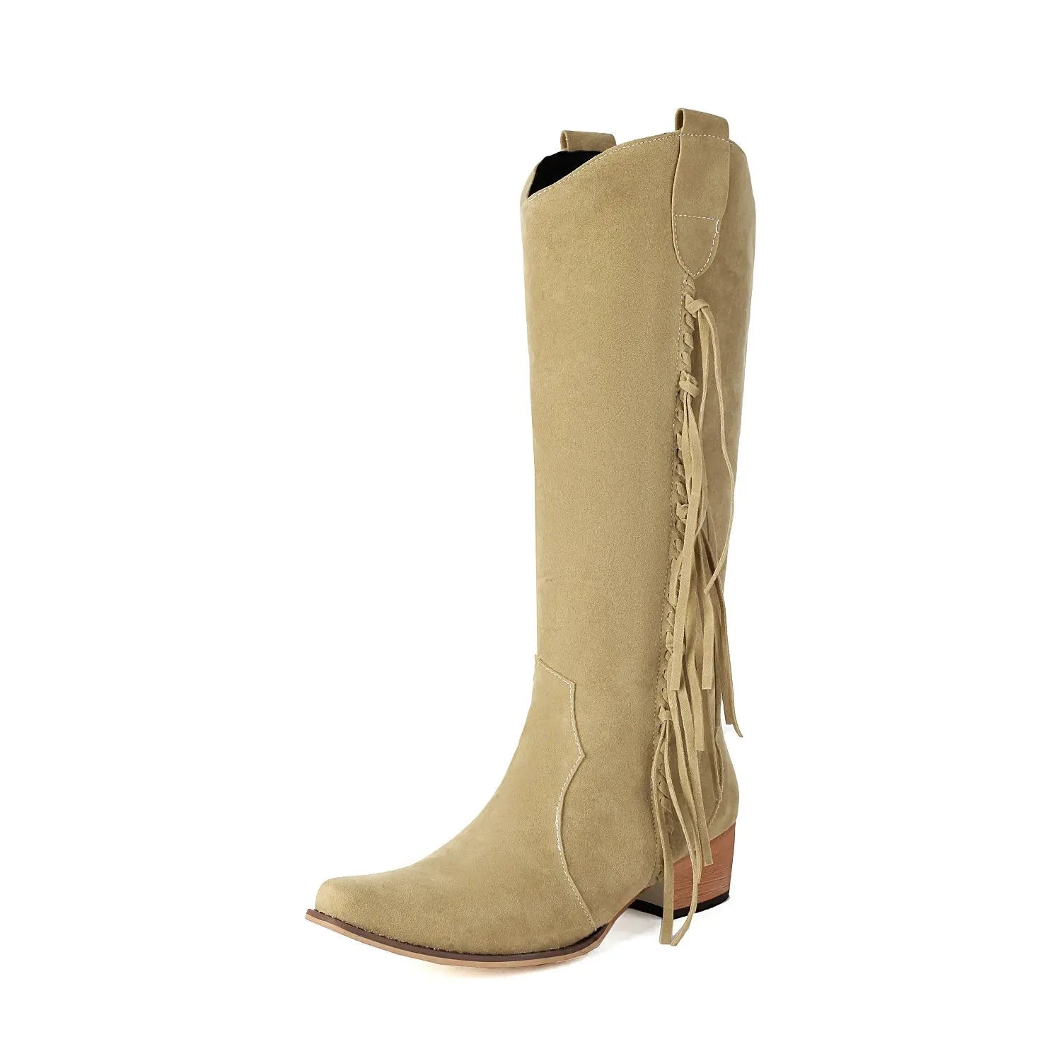 Moderna Cowgirl Boots i Mocka med Fransar Beige / 35