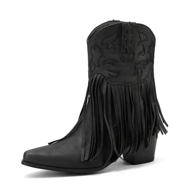 Korta Cowgirl Boots i Mocka med Fransar Svart / 35