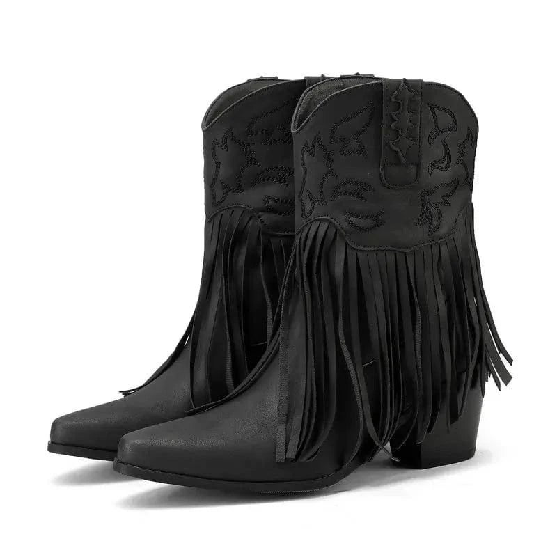 Korta Cowgirl Boots i Mocka med Fransar