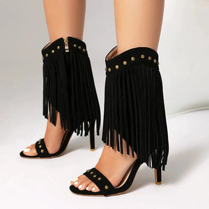 Cowboy sandaler med fransar i mockalook och nitar