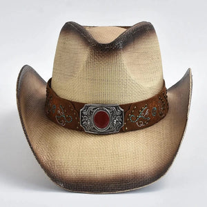 Cowboy Stråhatt med Smyckesbälte Ljusbeige / One Size