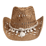 Cowboy stråhatt med Snäckor Khaki / One Size