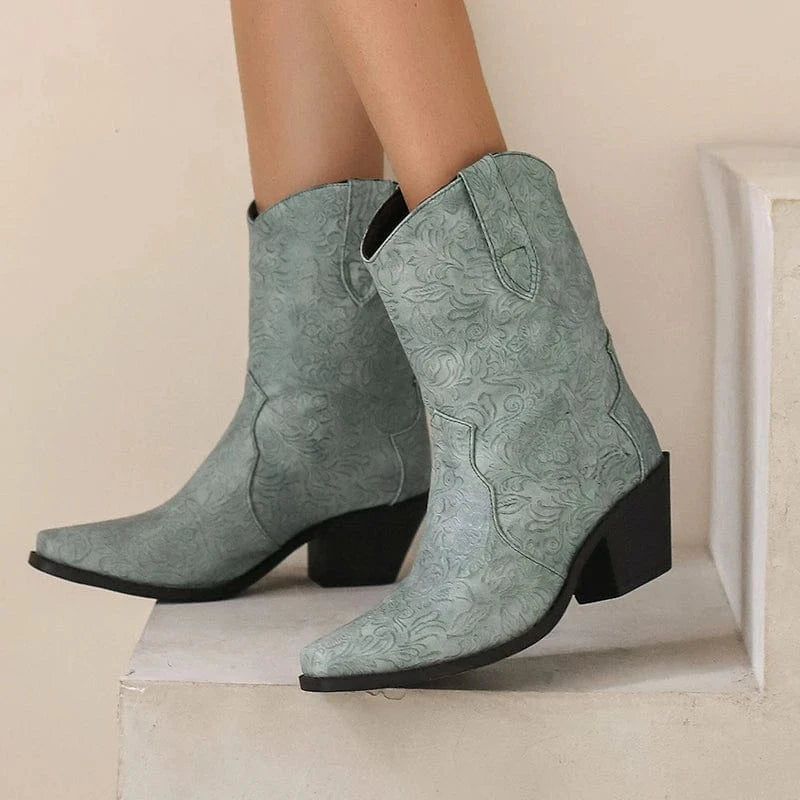 Mönstrade Låga Cowboyboots för Dam