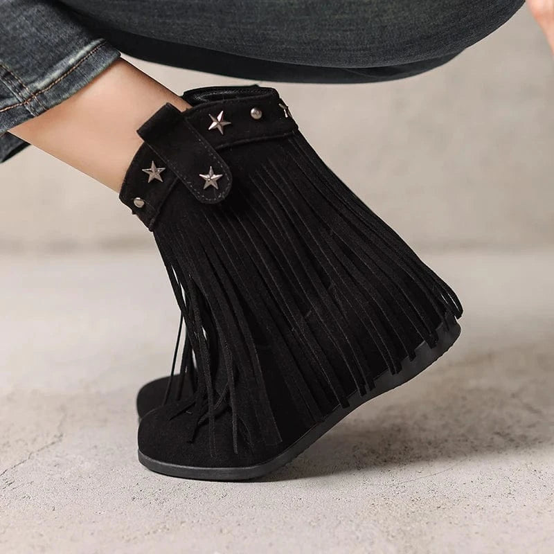 Cowgirl-Ankelboots i Mocka med Fransar och Stjärnor