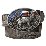 Cowboybälte amerikanskt älgspänne Svart  silver / 120cm
