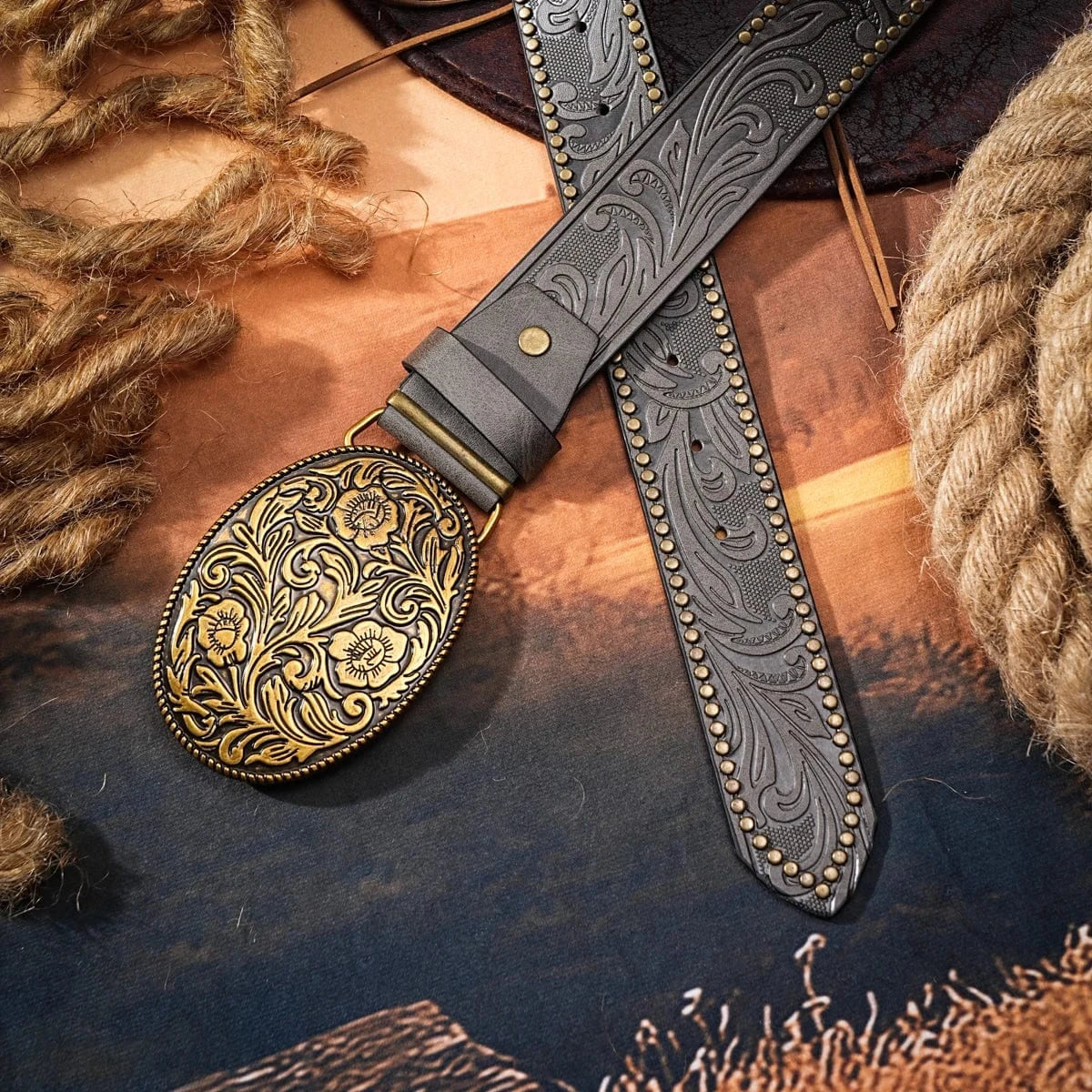 Cowboybälte antikguld spänne