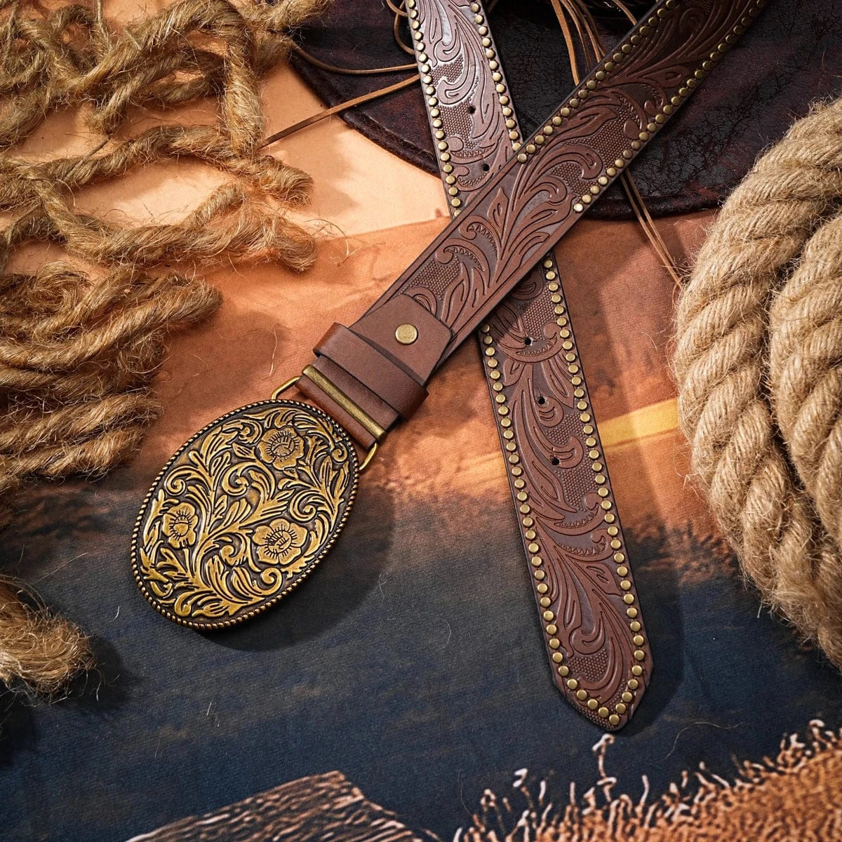 Cowboybälte antikguld spänne