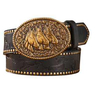 Cowboybälte hästhuvudspänne Svart Guld / 120cm