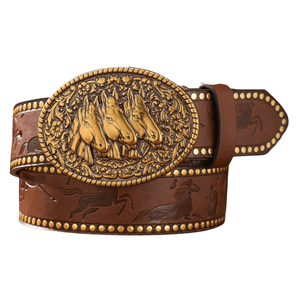 Cowboybälte hästhuvudspänne Brun Guld / 120cm