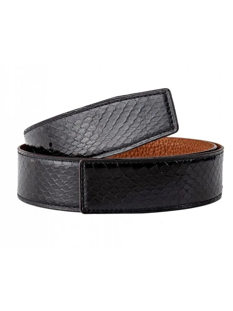 Cowboybälte i Äkta Python- och Kohud Svart / 100cm
