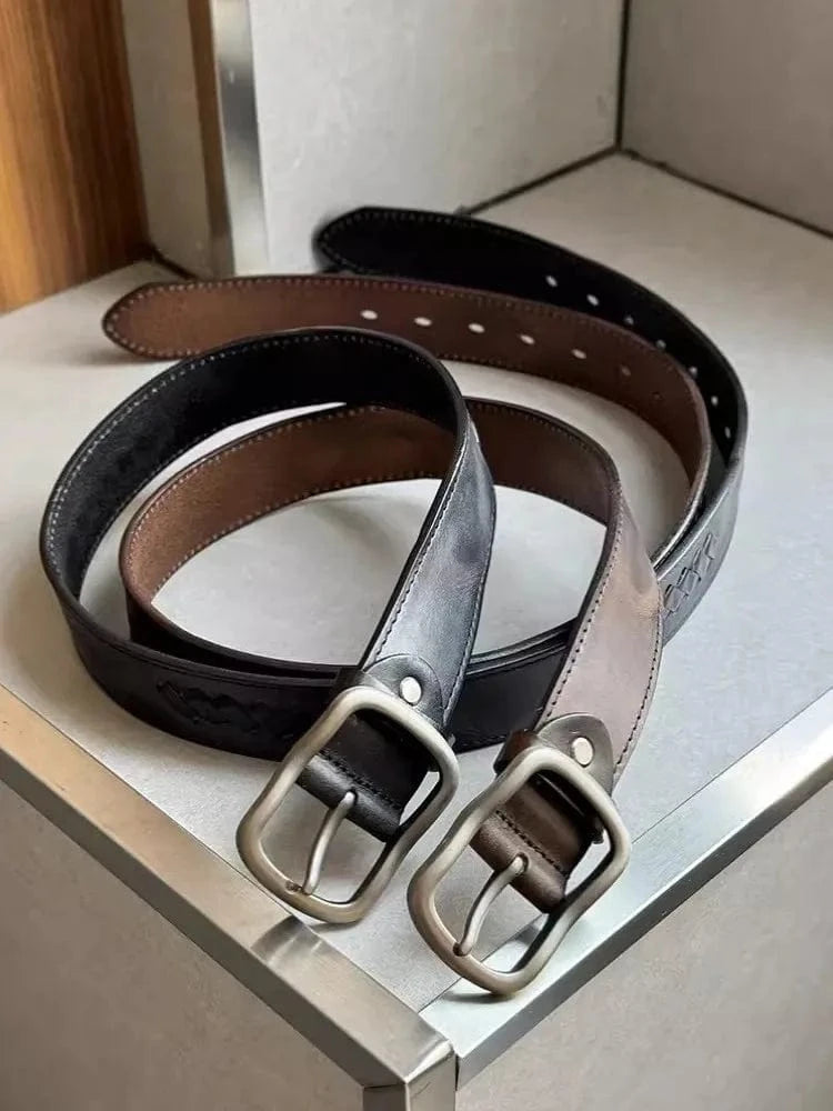 Cowboybälte i Handgjort Flätat Läder med Klassisk Spänne