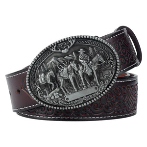 Cowboybälte i läder westernspänne Silver Brun / 90cm