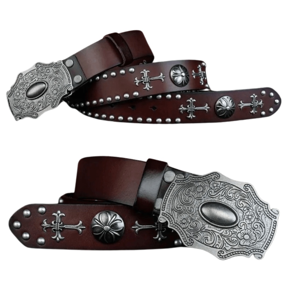 Cowboybälte i Nitat Läder med Gravyrspänne