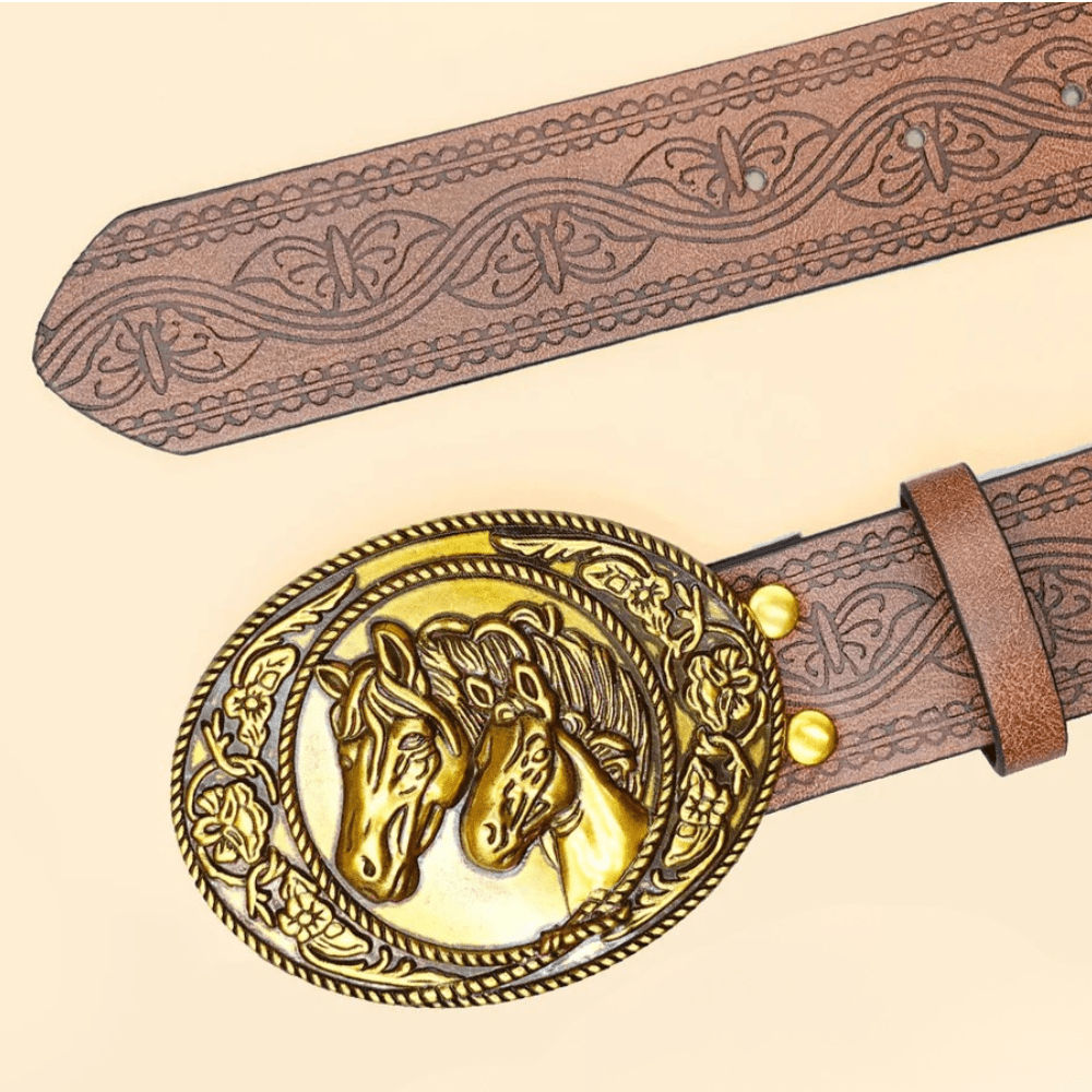 Cowboybälte i Retrostil med Hästmotiv och Präglad Design