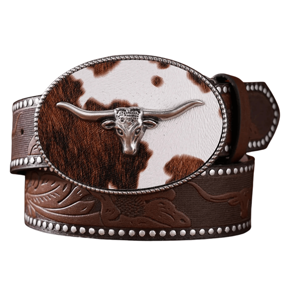 Cowboybälte kohudsmönstrat rektangelspänne Brun silver 1 / 120cm