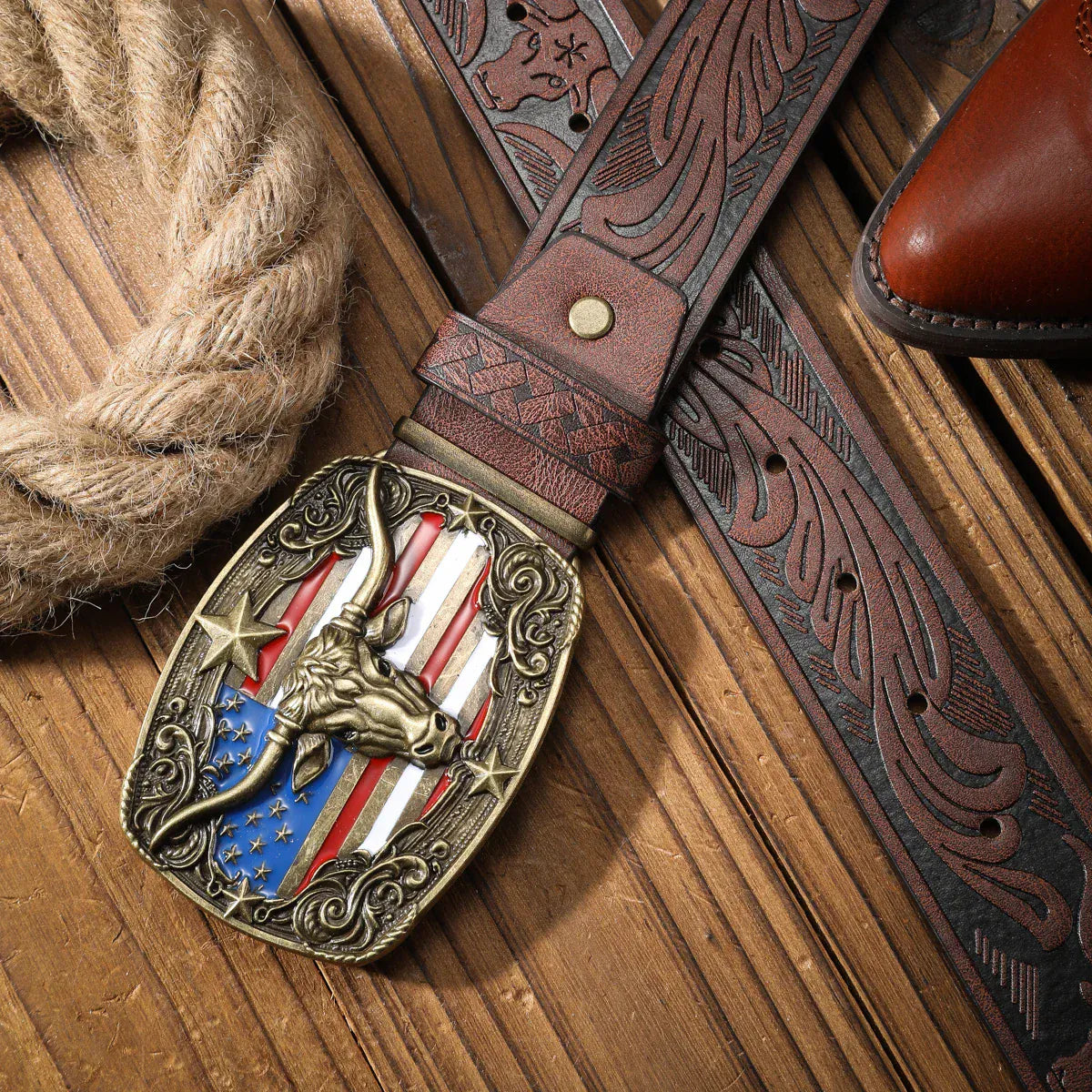 Cowboybälte med amerikansk flagga och Tjurspänne