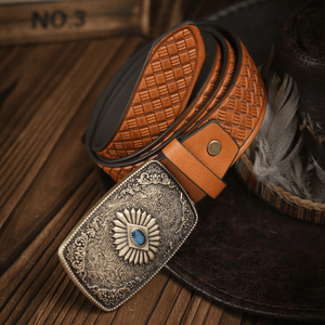 Cowboybälte med antikgraverat spänne