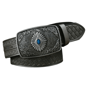 Cowboybälte med antikgraverat spänne Grå / 120cm