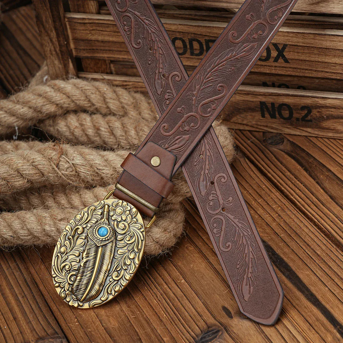 Cowboybälte med fjädermotiv