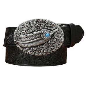 Cowboybälte med fjädermotiv Svart / 120cm