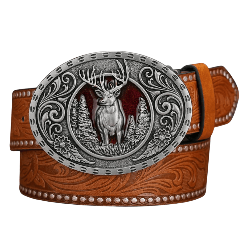 Cowboybälte med hjortspänne Silver Kamelbrun / 120cm