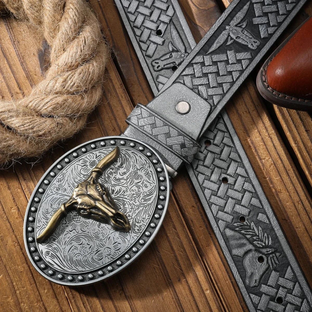 Cowboybälte med Longhornskalle