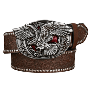 Cowboybälte med örnspänne Silvermörkbrun / 120cm