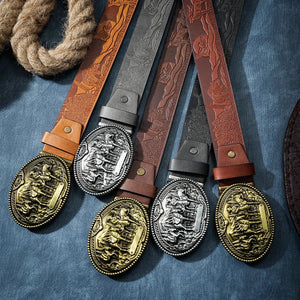 Cowboybälte med präglat westernspänne