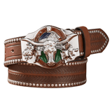 Cowboybälte med silverfärgat Longhornspänne Mörkbrun / 120cm