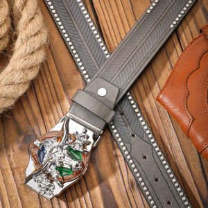 Cowboybälte med silverfärgat Longhornspänne