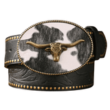 Cowboybälte med spänne i kohudsmönster Svart guld / 120cm